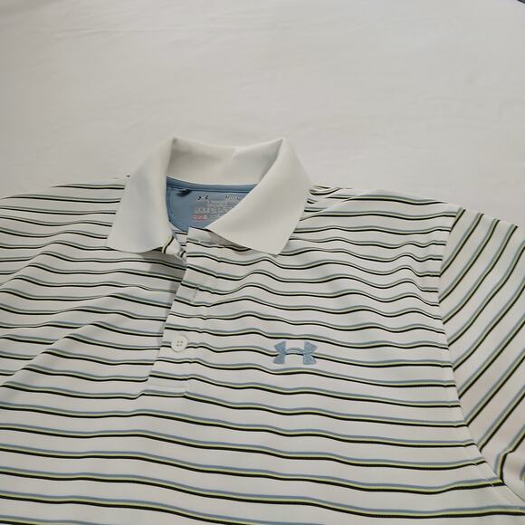 set of 2 Polo Shirts Xl/Med Short-sleeved Under Armour/GH Bass Striped easy care - Picture 9 of 16